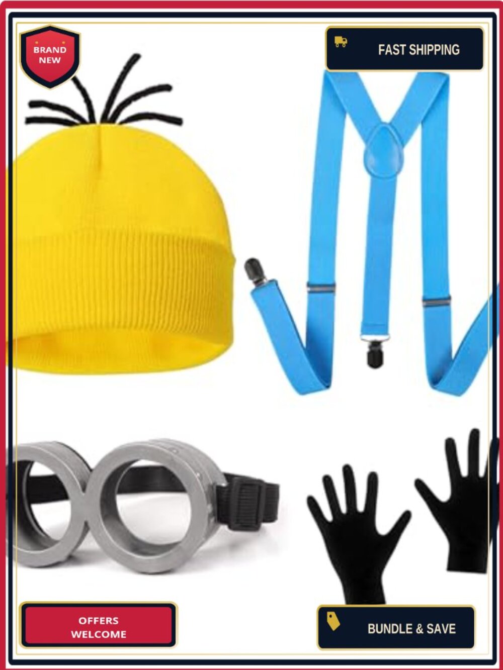 Halloween Costume Accessories Set Beanie Goggles Gloves Suspenders Cosplay Party